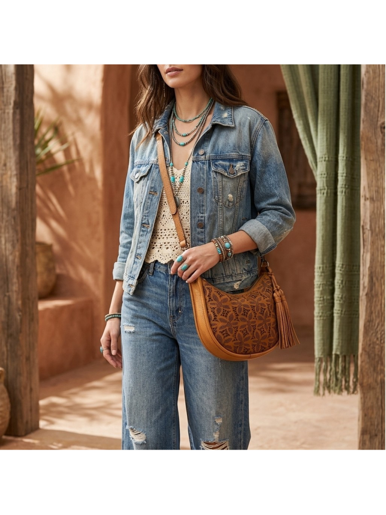 Patricia Nash Calanna Hobo/Crossbody - Floral Perforated Cut Out Suede